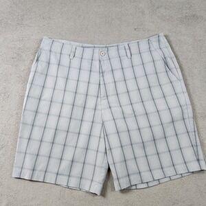 Under Armour Mens 38 Loose Fit Plaid Golf Shorts White Grey Checkered Athletic